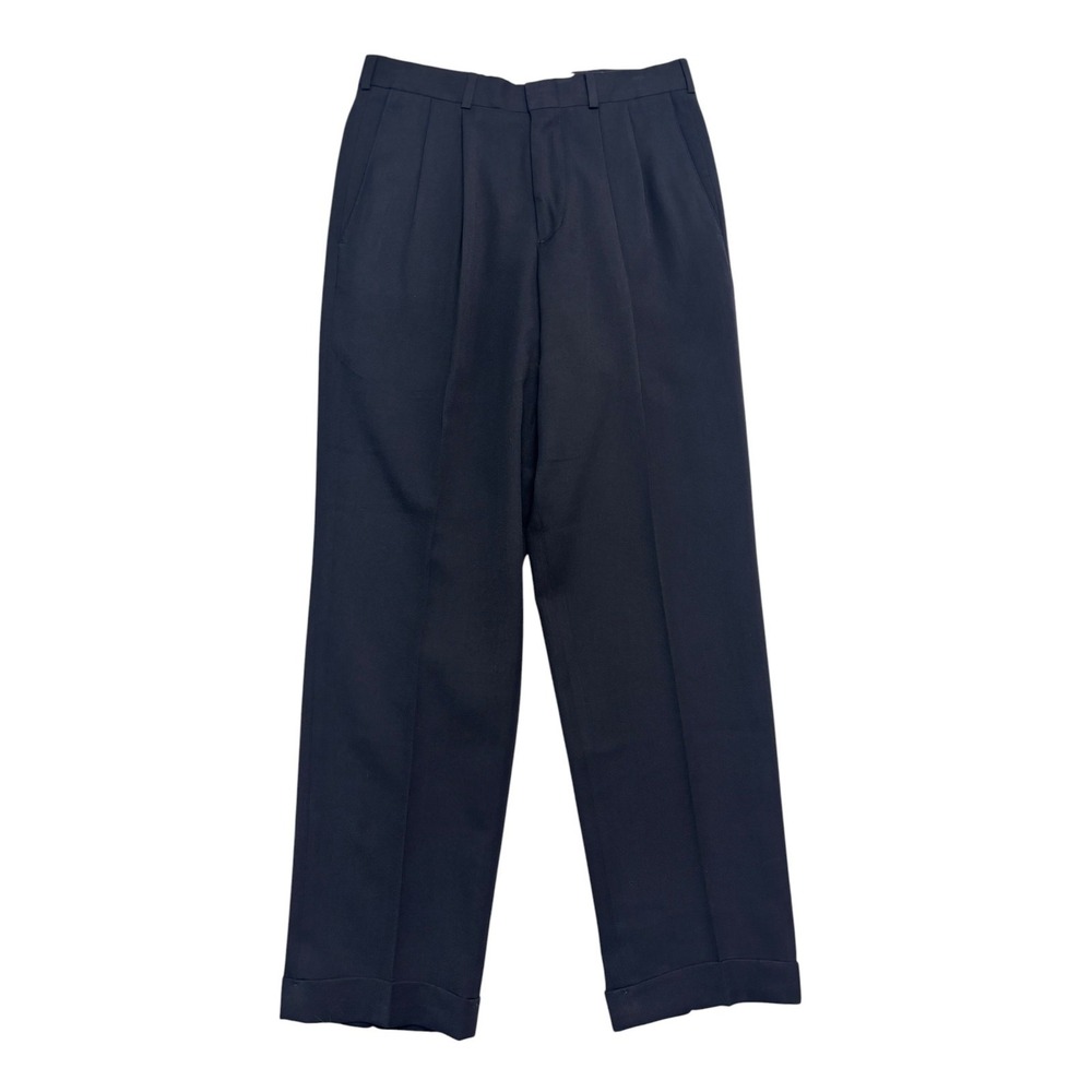 vtg 90s Slates 30x30 Midnight Navy Blue Dress Pants Trousers Wool Blend Pleated
